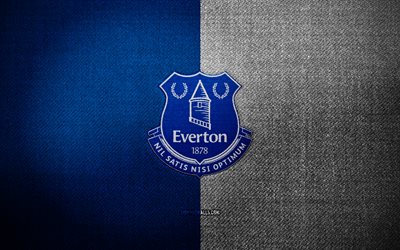 Everton FC badge, 4k, blue white fabric background, Premier League, Everton FC logo, Everton FC emblem, sports logo, Everton FC flag, italian football club, Everton, soccer, football, Everton FC