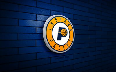 Indiana Pacers 3D logo, 4K, blue brickwall, NBA, basketball, Indiana Pacers logo, american basketball team, sports logo, Indiana Pacers