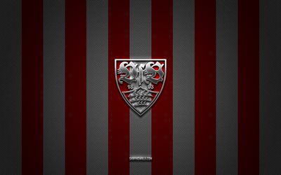 شعار vfb stuttgart, نادي كرة القدم الألماني, الدوري الالماني, أحمر أبيض الكربون الخلفية, كرة القدم, في إف بي شتوتغارت, ألمانيا, شعار vfb stuttgart المعدني الفضي