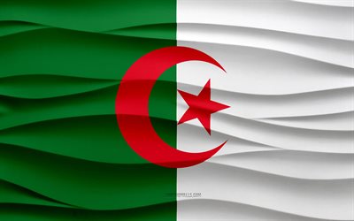 4k, bandera de argelia, fondo de yeso de ondas 3d, textura de ondas 3d, símbolos nacionales de argelia, día de argelia, países africanos, bandera de angola 3d, argelia, áfrica