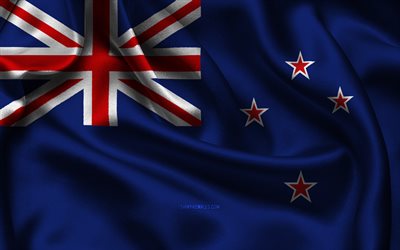 bandiera della nuova zelanda, 4k, paesi dell oceania, bandiere di raso, giorno della nuova zelanda, bandiere di raso ondulate, simboli nazionali della nuova zelanda, oceania, nuova zelanda