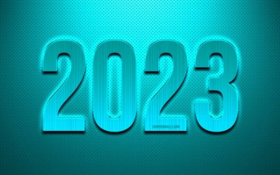 4k, 2023년 새해 복 많이 받으세요, 2023년 컨셉, 2023 파란색 배경, 3d 황금 글자, 파란색 가죽 배경, 2023년 인사말 카드, 2023년 새해