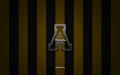 Appalachian State Mountaineers logo, American football team, NCAA, yellow black carbon background, Appalachian State Mountaineers emblem, football, Appalachian State Mountaineers, USA, Appalachian State Mountaineers silver metal logo