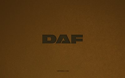 dafのロゴ, 4k, 車のロゴ, dafエンブレム, 茶色の石のテクスチャ, daf, 人気の車のブランド, dafサイン, 茶色の石の背景
