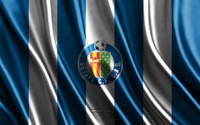 ヘタフェcfのロゴ, ラ・リーガ, 青白絹のテクスチャ, ヘタフェcfの旗, スペインのサッカー チーム, ヘタフェcf, フットボール, 絹の旗, ヘタフェcfのエンブレム, スペイン, ヘタフェ cf バッジ