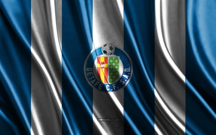 Getafe CF logo, La Liga, blue white silk texture, Getafe CF flag, Spanish football team, Getafe CF, football, silk flag, Getafe CF emblem, Spain, Getafe CF badge