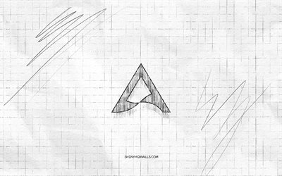 Arctic sketch logo, 4K, checkered paper background, Arctic black logo, brands, logo sketches, Arctic logo, pencil drawing, Arctic