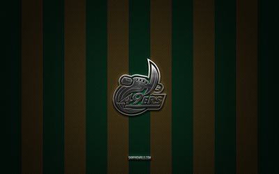 logo do charlotte 49ers, time de futebol americano, ncaa, fundo de carbono de ouro verde, emblema do charlotte 49ers, futebol, charlotte 49ers, eua, logo charlotte 49ers em metal prateado