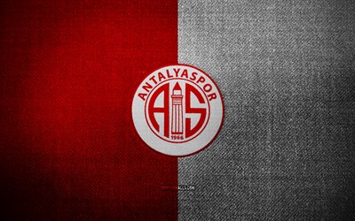 アンタルヤスポルのバッジ, 4k, 赤白い布の背景, スーパーリグ, アンタルヤスポルのロゴ, アンタルヤスポルの紋章, スポーツのロゴ, トルコのサッカークラブ, アンタルヤスポル, サッカー, フットボール, アンタルヤスポルfc