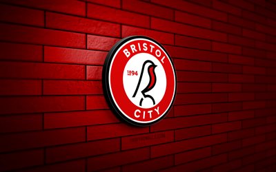 bristol city fc logo 3d, 4k, muro di mattoni rossi, campionato, calcio, squadra di calcio inglese, logo bristol city fc, emblema bristol city fc, bristol city, logo sportivo, bristol city fc