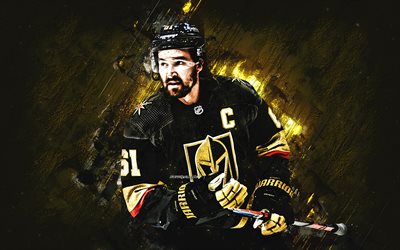 Mark Stone, portrait, Vegas Golden Knights, NHL, Canadian hockey player, golden stone background, USA, hockey, National Hockey League