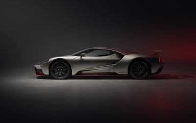 2022, Ford GT LM Edition, 4k, side view, exterior, supercar, sports coupe, latest Ford GT, silver Ford GT, American sports cars, Ford