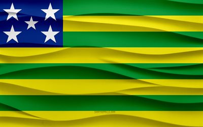 4k, Flag of Goias, 3d waves plaster background, Goias flag, 3d waves texture, Brazilian national symbols, Day of Goias, states of Brazil, 3d Goias flag, Goias, Brazil