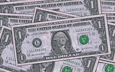 4k, dollari americani, arte vettoriale, sfondo di soldi, arte creativa, banconota da 1 dollaro, sfondo del dollaro, disegni di denaro