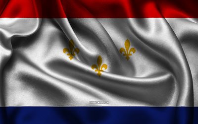 ニューオーリンズの旗, 4k, 米国の都市, サテンフラグ, ニューオリンズの日, アメリカの都市, 波状のサテンの旗, ルイジアナ州の都市, ルイジアナ州ニューオーリンズ, アメリカ合衆国, ニューオーリンズ