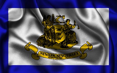 Newark flag, 4K, US cities, satin flags, Day of Newark, flag of Newark, American cities, wavy satin flags, cities of New Jersey, Newark New Jersey, USA, Newark