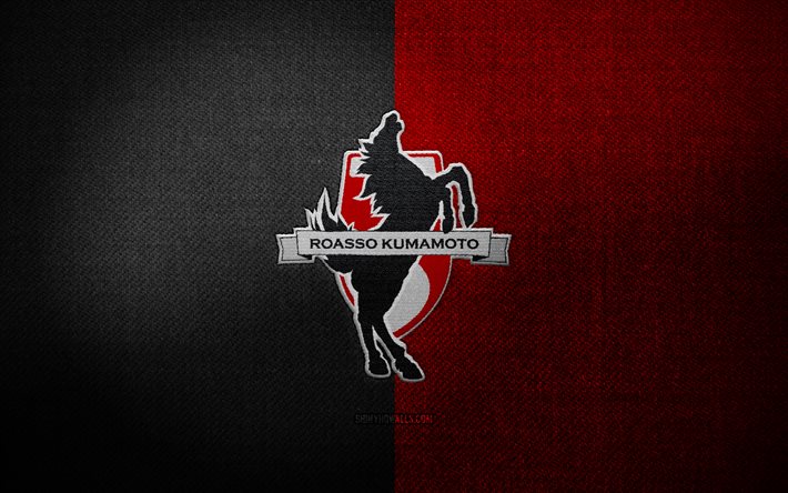 insignia de rosso kumamoto, 4k, fondo de tela roja negra, liga j2, logotipo de rosso kumamoto, emblema de roasso kumamoto, logotipo deportivo, bandera de rosso kumamoto, club de fútbol japonés, rosso kumamoto, fútbol, rosso kumamoto fc