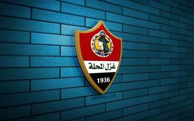 logotipo 3d de ghazl el mahalla sc, 4k, pared de ladrillo azul, premier league egipcia, fútbol, equipo de futbol egipcio, logotipo de ghazl el mahalla sc, emblema ghazl el mahalla sc, ghazl el mahalla sc, logotipo deportivo, ghazl el mahalla fc