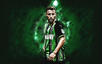 Davide Frattesi, US Sassuolo Calcio, Italian football player, portrait, green stone background, Serie A, Italy, football, Sassuolo