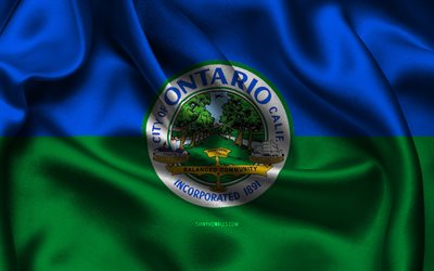 Ontario flag, 4K, US cities, satin flags, Day of Ontario, flag of Ontario, American cities, wavy satin flags, cities of California, Ontario California, USA, Ontario