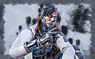 4k, Whitelisted Crypto, grunge art, Apex Legends, creative, Apex Legends characters, gray grunge background, Whitelisted Crypto Skin, Whitelisted Crypto Apex Legends