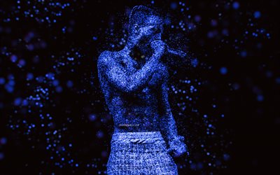 XXXTentacion, glitter art, American rapper, Jahseh Dwayne Ricardo Onfroy, blue background, creative art