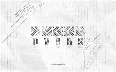 DVBBS sketch logo, 4K, checkered paper background, scottish DJs, DVBBS black logo, music stars, logo sketches, Christopher van den Hoef, Alexandre van den Hoef, DVBBS logo, pencil drawing, DVBBS