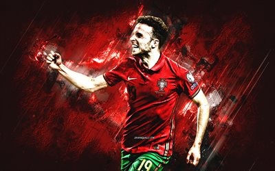 Diogo Jota, Portugal national football team, portrait, red stone background, portuguese soccer player, Portugal, football