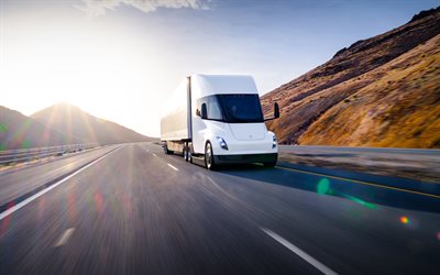 4k, Tesla Semi, highway, 2022 trucks, motion blur, LKW, electric trucks, cargo transport, american trucks, Tesla