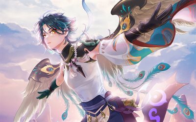 Flying Xiao, artwork, Genshin Impact, protagonist, manga, Xiao, warrior, Xiao Genshin Impact