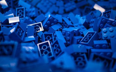 blaue legosteine, 4k, bokeh, lego-konstruktor, spielzeug lego, legosteine