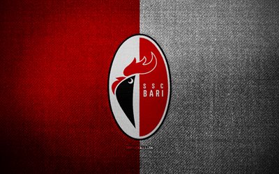 insignia del bari fc, 4k, fondo de tela blanca roja, serie b, logotipo del bari fc, emblema del bari fc, logotipo deportivo, bandera del bari fc, club de fútbol italiano, ssc bari, fútbol, bari fc