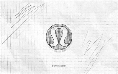 logotipo de boceto de lululemon athletica, 4k, fondo de papel a cuadros, logotipo negro de lululemon athletica, marcas deportivas, bocetos de logotipos, logotipo de lululemon athletica, dibujo a lápiz, lululemon athletica