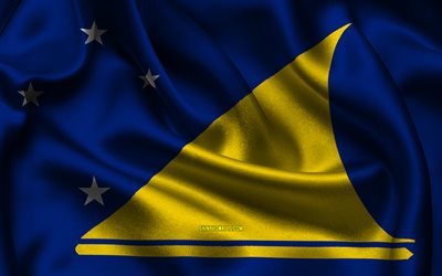 bandeira de tokelau, 4k, países da oceania, cetim bandeiras, dia de tokelau, ondulado cetim bandeiras, tokelau símbolos nacionais, oceania, tokelau