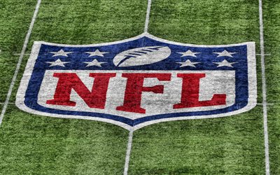 NFL logo, 4k, american football field, NFL emblem, National Football League, NFL, USA, american football