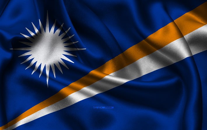マーシャル諸島の旗, 4k, オセアニア諸国, サテンフラグ, マーシャル諸島の日, 波状のサテンの旗, マーシャル諸島の国のシンボル, オセアニア, マーシャル諸島