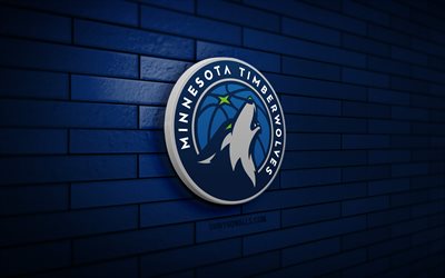 logo 3d minnesota timberwolves, 4k, mur de briques bleu, nba, basket-ball, logo minnesota timberwolves, équipe américaine de basket-ball, logo de sport, minnesota timberwolves