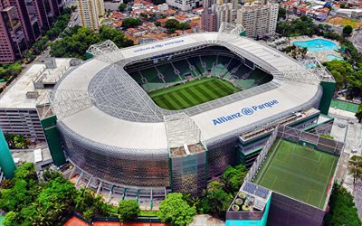 4k, Allianz Parque, aerial view, Brazilian football stadium, Palestra Italia Arena, Palmeiras Stadium, Serie A, Brazil, football, Palmeiras