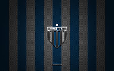 avai fc logosu, brezilya futbol kulübü, brezilya serie a, mavi beyaz karbon arka plan, avai fc amblemi, futbol, avai fc, brezilya, avai fc gümüş metal logo