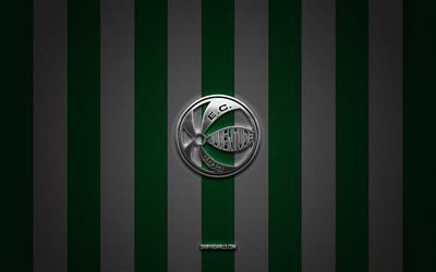 logotipo de ec juventude, club de fútbol brasileño, serie a brasileña, fondo de carbono blanco verde, emblema de ec juventude, fútbol, ec juventude, brasil, logotipo de metal plateado de ec juventude