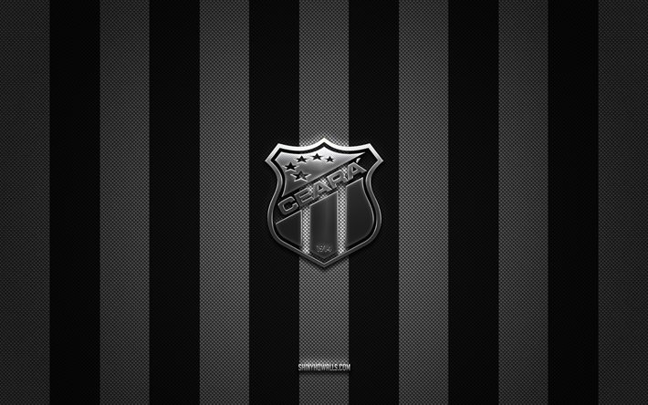 セアラscのロゴ, ブラジルのサッカークラブ, ブラジルのセリエ a, ブラック ホワイト カーボンの背景, セアラscのエンブレム, フットボール, セアラsc, ブラジル, ceara sc シルバー メタル ロゴ