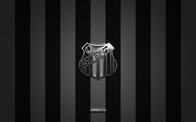 logotipo de santos fc, club de fútbol brasileño, serie a brasileña, fondo de carbono blanco negro, emblema de santos fc, fútbol, santos fc, brasil, logotipo de metal plateado de santos fc
