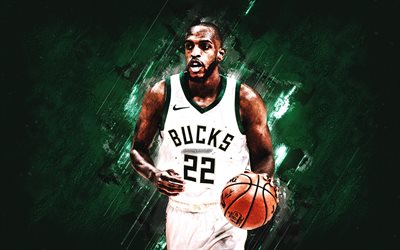 Khris Middleton, Milwaukee Bucks, NBA, American basketball player, green stone background, basketball, National Basketball Association, USA