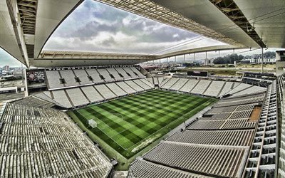 Neo Quimica Arena, inside view, football field, Arena Corinthians, Sao Paulo, Brazil, Corinthians stadium, Serie A, football stadium, stands, Corinthians Paulista