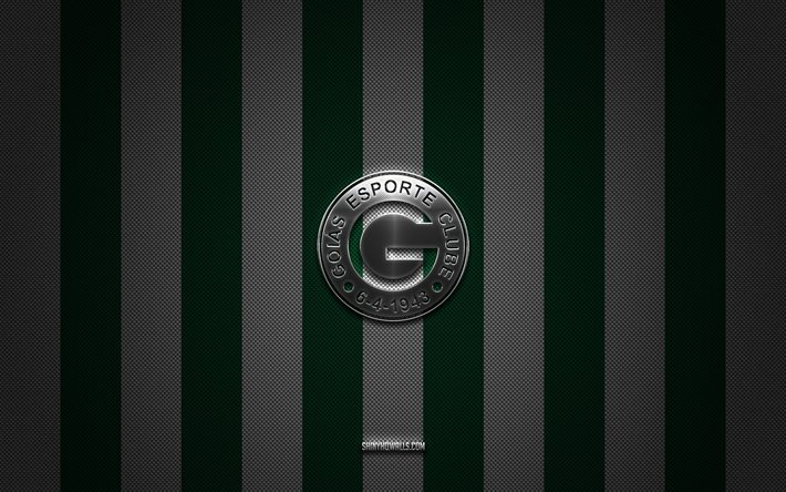 Goias Esporte Clube logo, Brazilian football club, Brazilian Serie A, green white carbon background, Goias Esporte Clube emblem, football, Goias Esporte Clube, Brazil, Goias Esporte Clube silver metal logo
