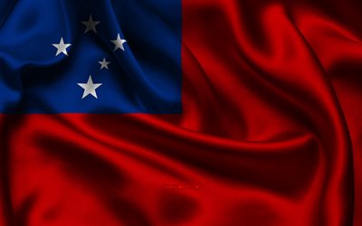 drapeau des samoa, 4k, pays d océanie, drapeaux de satin, jour des samoa, drapeaux de satin ondulés, symboles nationaux des samoa, océanie, samoa