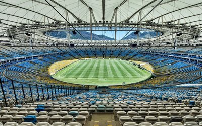 4k, Maracana, inside view, football field, stands, Estadio Jornalista Mario Filho, Flamengo Stadium, Fluminense FC stadium, Serie A, Brazil, Rio de Janeiro, football