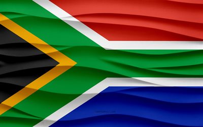 4k, Flag of South Africa, 3d waves plaster background, South Africa flag, 3d waves texture, South Africa national symbols, Day of South Africa, African countries, 3d South Africa flag, South Africa, Africa