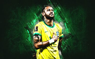 Neymar, Brazil national football team, portrait, green stone background, Brazilian soccer player, world football star, Brazil, football, Neymar da Silva Santos