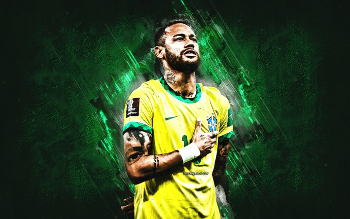 neymar, brasil seleção nacional de futebol, retrato, pedra verde de fundo, brasileiro jogador de futebol, estrela do futebol mundial, brasil, futebol, neymar da silva santos